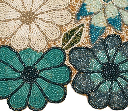 lightnpro Chrtistmas Beaded Table Runner, Christmas Table Runner, Rustic Farmhouse Hand Beaded Runner to Decorate Xmas Wedding Family Party Thanksgiving Dinner Table Décor - 13x36 Inch - Teal Combo
