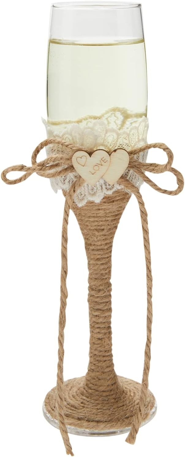 Juvale Wedding Decor Rustic Cake Knife & Server Set with Champagne Flutes - Brown Wood Handles, 13.2in Knife & 11in Server, 7.1oz Flutes - Rustic Wedding Decorations