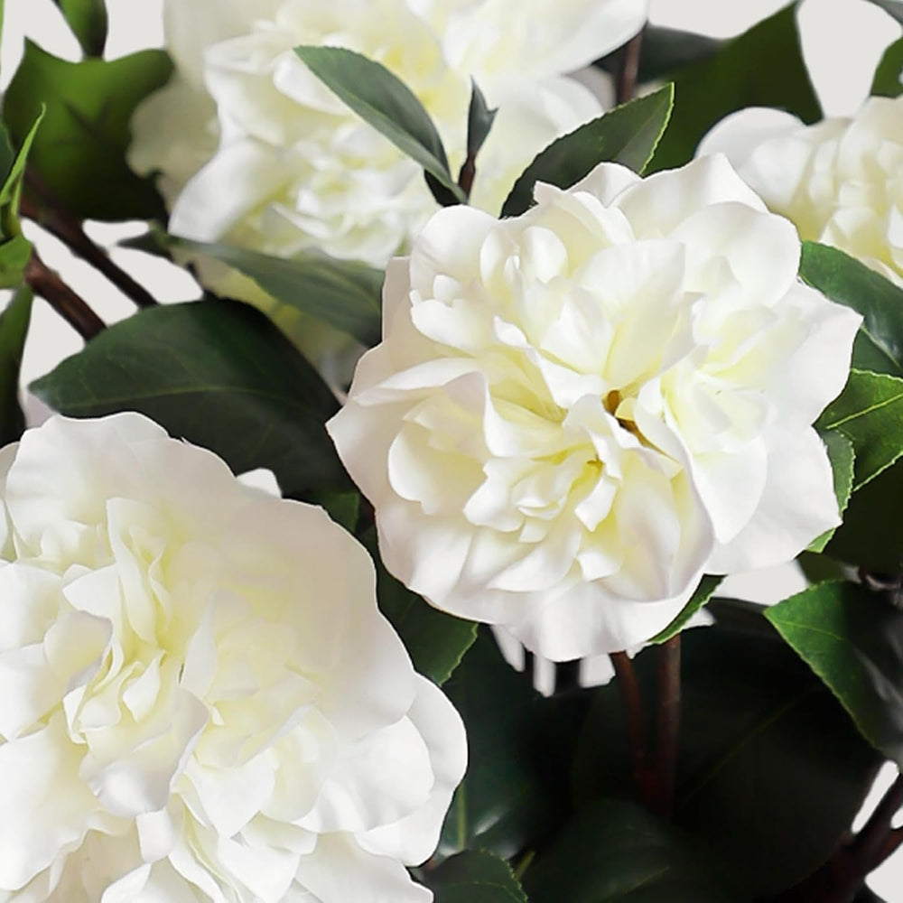KBREE 26” Artificial White Flowers, 4Pcs Cream White Camellia Flowers, Long F...