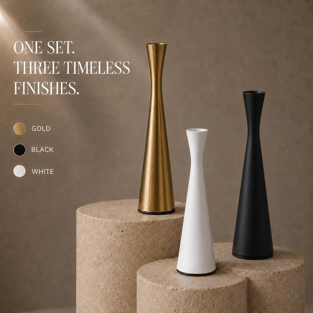 Metal Candlestick Holders Set of 3, Taper Candle Holders with Wood Charms