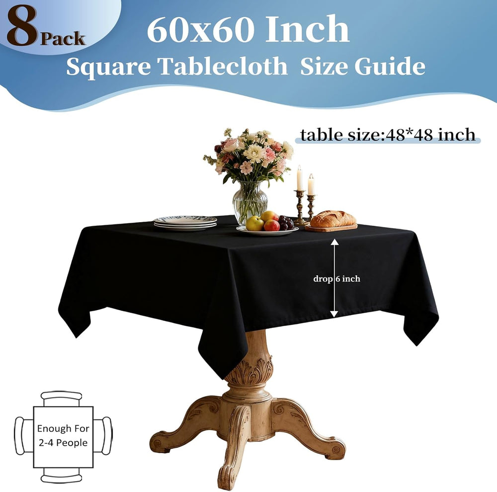 8 Pack Black 60 x 60 Inch Square Tablecloth