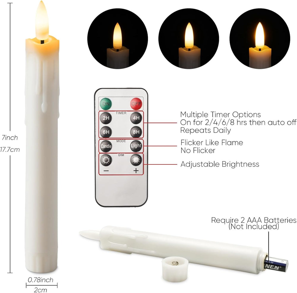 Homemory 7 Inches Flameless Taper Candles with Remote Timer, Short Led Candle...