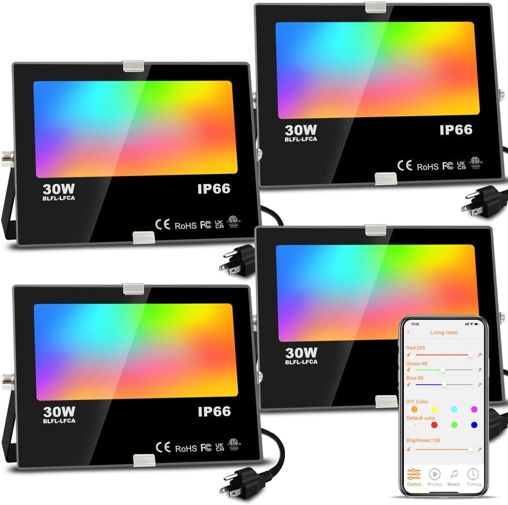 LED Flood Light Outdoor, 30W Equivalent 3000LM Smart RGB Landscape Lighting