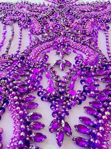 Handmade Crystal on lace Applique Sewing Rhinestones Fringe Beads Sequins Pat...