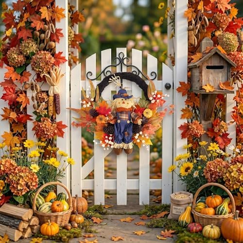 Valery Madelyn 24" Collapsible Scarecrow Doll Fall Wreath for Front Door