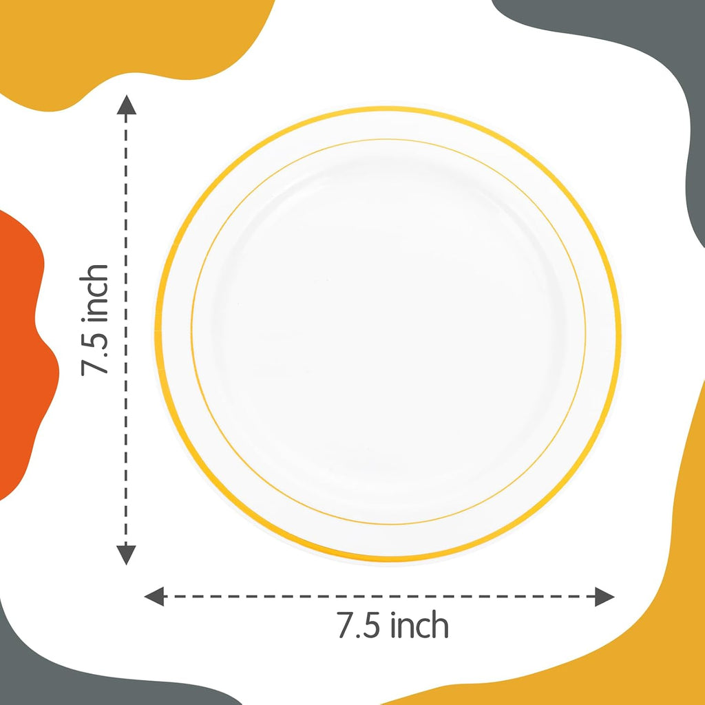 wellife 144pcs gold dessert plates, 7.5 inch plastic shown in use