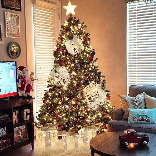 Vanthylit Christmas Lighted Gift Boxes, Set of 3 White Gift Box with 48 Warm White Lights, Outdoor Decorations Plug in for Yard Lawn Porch Holiday