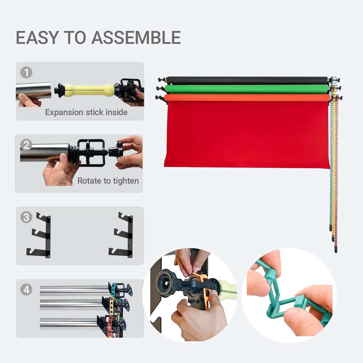 photography backdrop roller support system, 3 rollers, 120-inch showing dimensions