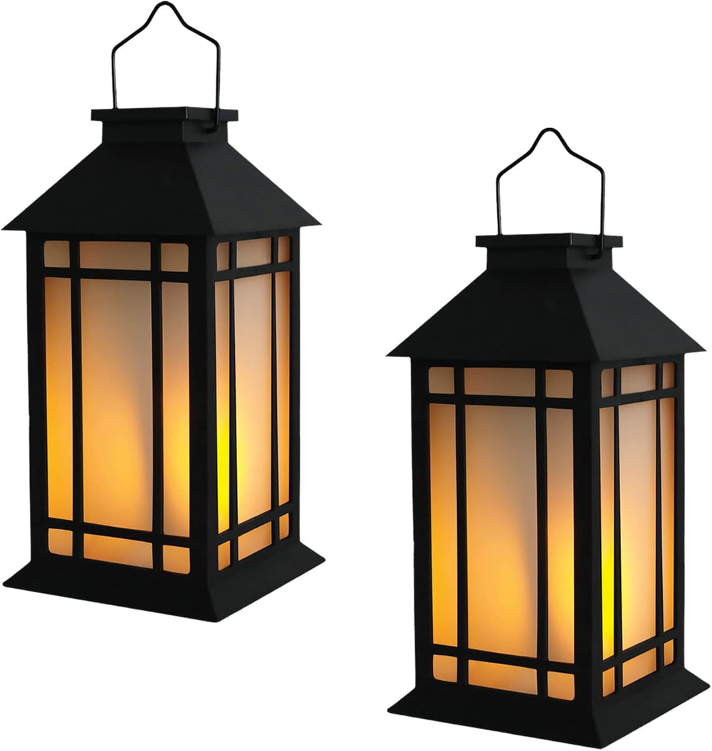 Bdor 13 Inch Outdoor Decorative Lanterns with LED Candle Timer 2 Pack Black
