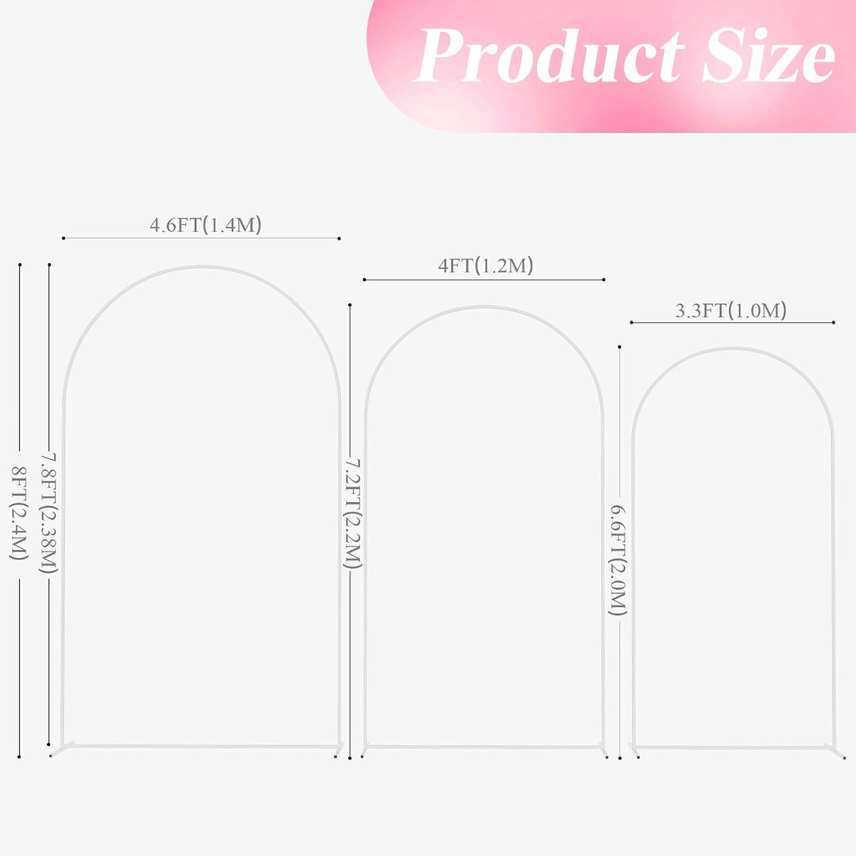 wokceer wedding arch backdrop stand 8ft,7.2ft,6.6ft white metal, close-up detail