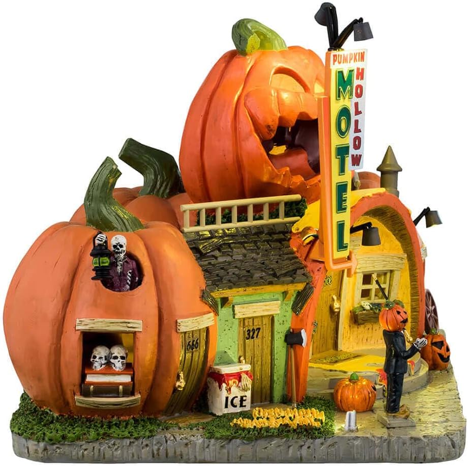 lemax pumpkin hollow motel, battery operated (4.5v) #45206 shown in use