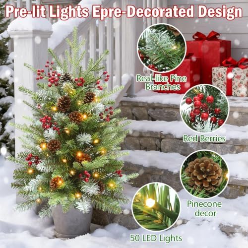 HMASYO 2 Pack 30" Pre-Lit Christmas Tree Urn Fillers for Outdoor Planters