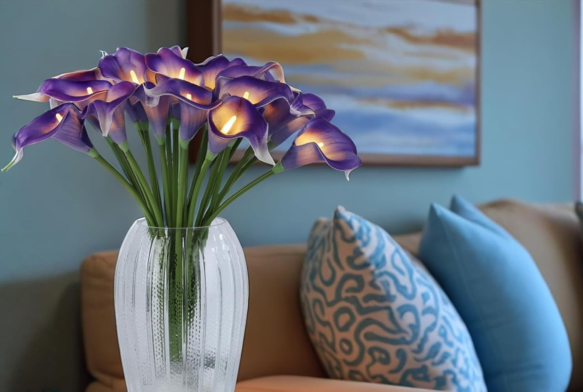 HOMESEASONS LED Calla Lily Lamp,20 Real Touch Artificial Flowers Lighted Bouquet,No Vase