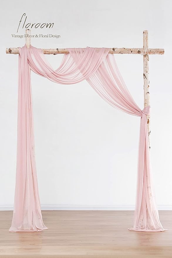 Floroom Wedding Arch Draping Fabric 2 Panels 20Ft Dusty Rose Chiffon Fabric Drapes Arbor Drapery Wedding Ceremony Reception Swag Decorations