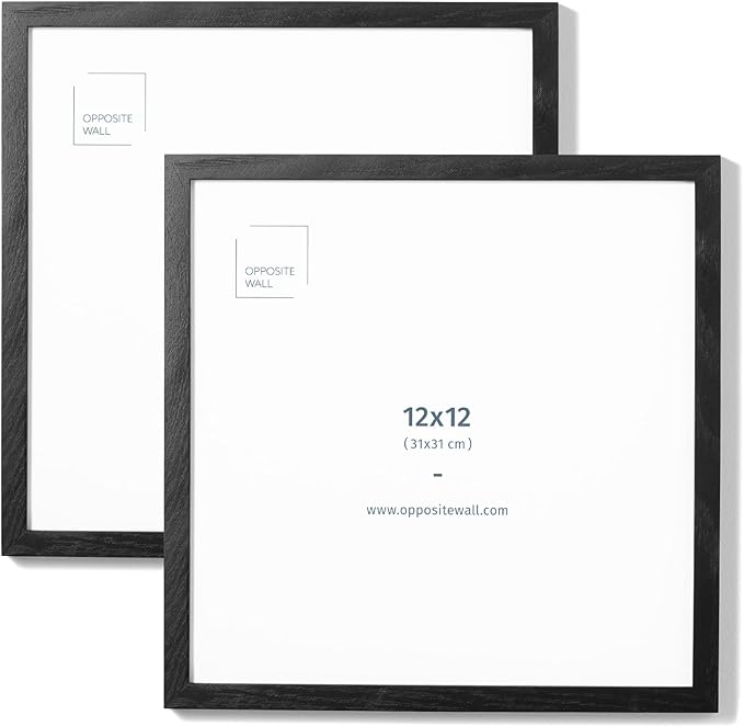 Opposite Wall - 12x12 in - Black Solid Oak Wood Picture Frame - Lightweight, Versatile & Shatterproof - Wall Hanging Poster or Photo Frame - Wall Decor for Office, Gallery & Home - 2 Pack