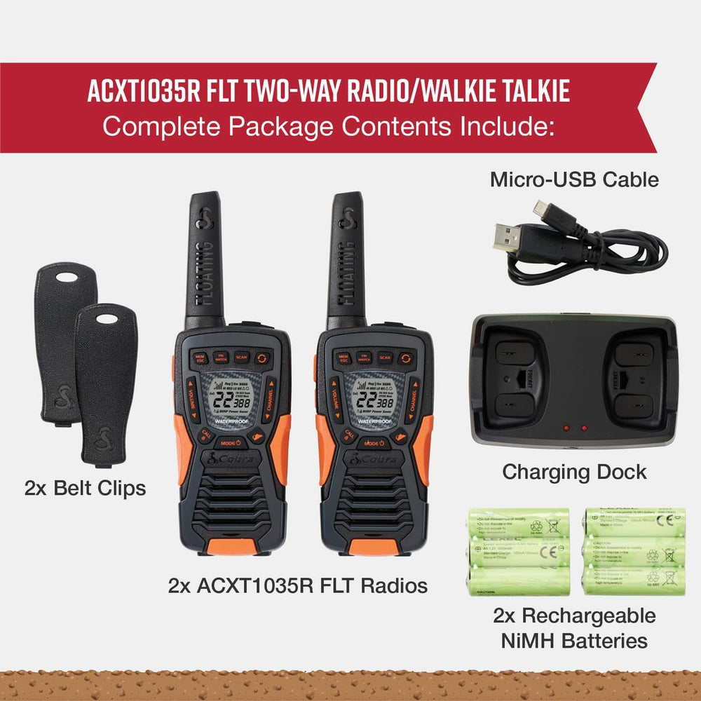 Cobra ACXT1035R FLT Floating Walkie Talkies, Waterproof, Rechargeable