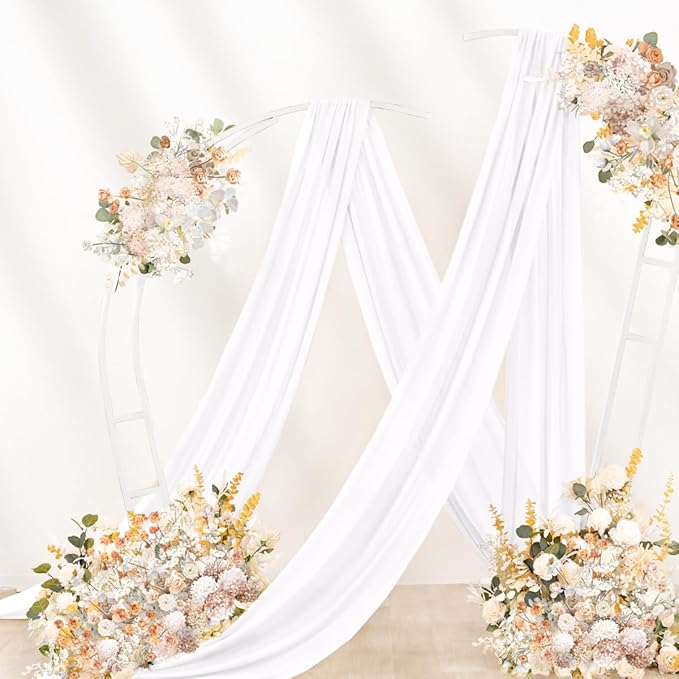 White Wedding Arch Draping Fabric 4 Panels 29" x 20 FT White Drapes for Backdrop Sheer Curtains Wedding Drapes for Romantic Bridal Baby Shower Ceremony Birthday Party Fall Outdoor Events (4 Pack)