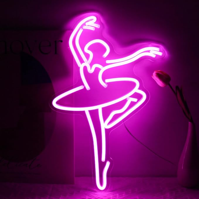Ballet Girl Neon Sign Pink LED Dance Neon Lights Dancing Woman Neon Wall Light Up Sign for Bedroom Dance room Ballet Academy Y2k Room Decor 17.7 x 11.6 in
