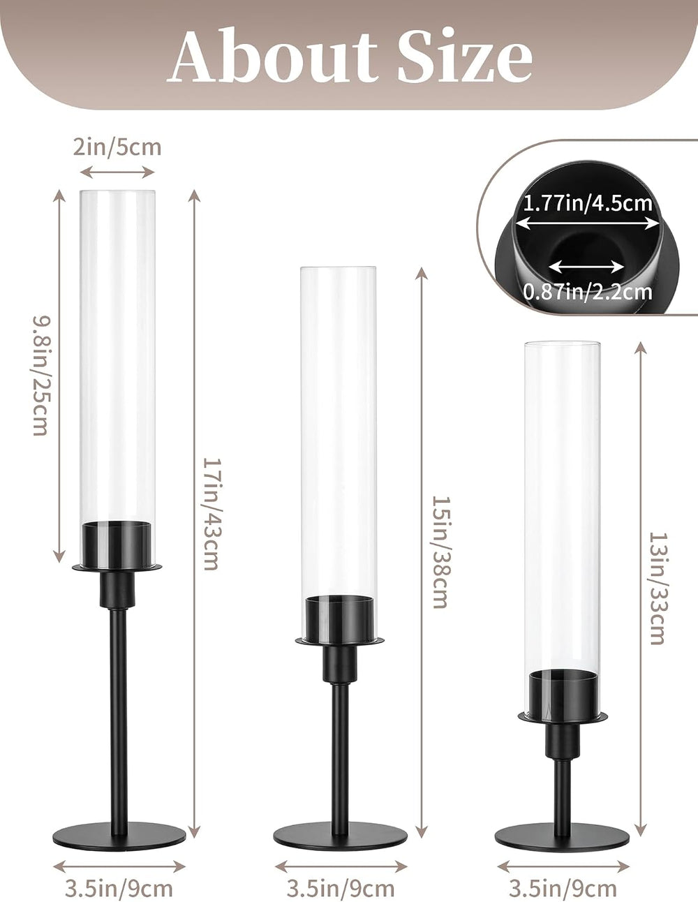 Sziqiqi Black Hurricane Candle Holders: Black Candlestick Holders, Set of 6