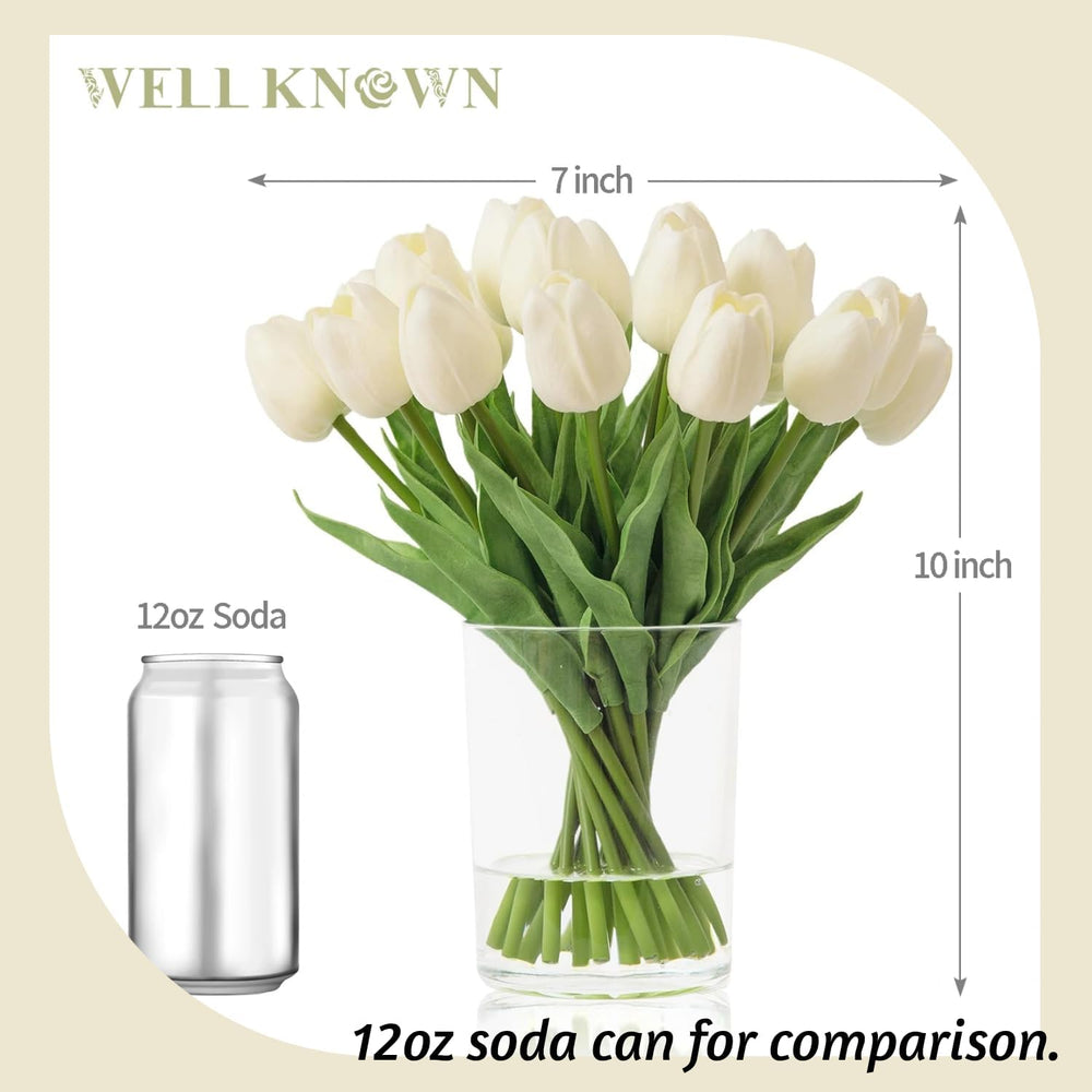 WELL KNOWN 20 Pcs White Tulips Artificial Flowers in Vase with Fake Water