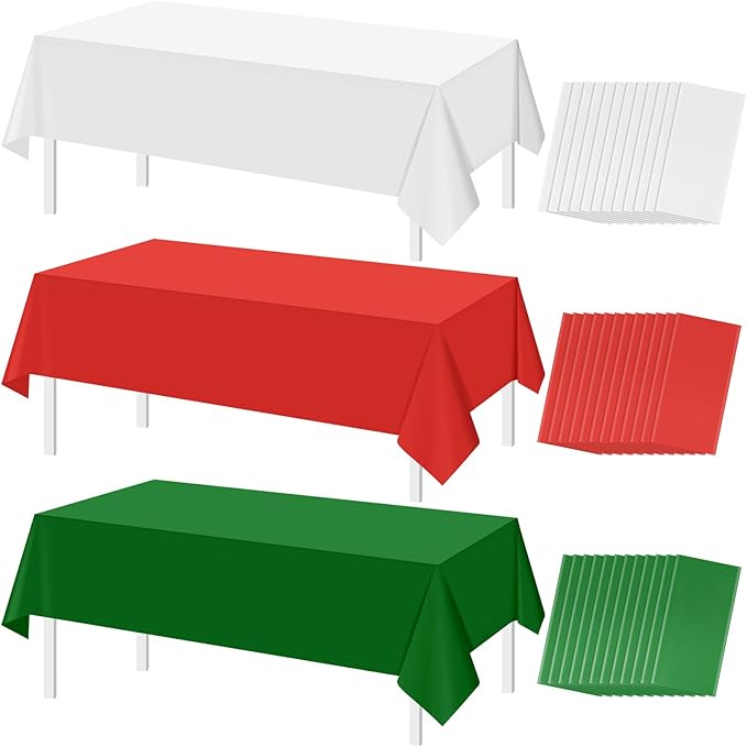 MASHAN 36 Pack Christmas Tablecloth Bulk, Red White Green Disposable Tablecloths, Rectangle Italy Theme Table Covers for Christmas Family Gathering Dining and Italian Party Decoration,54 x 108 Inch