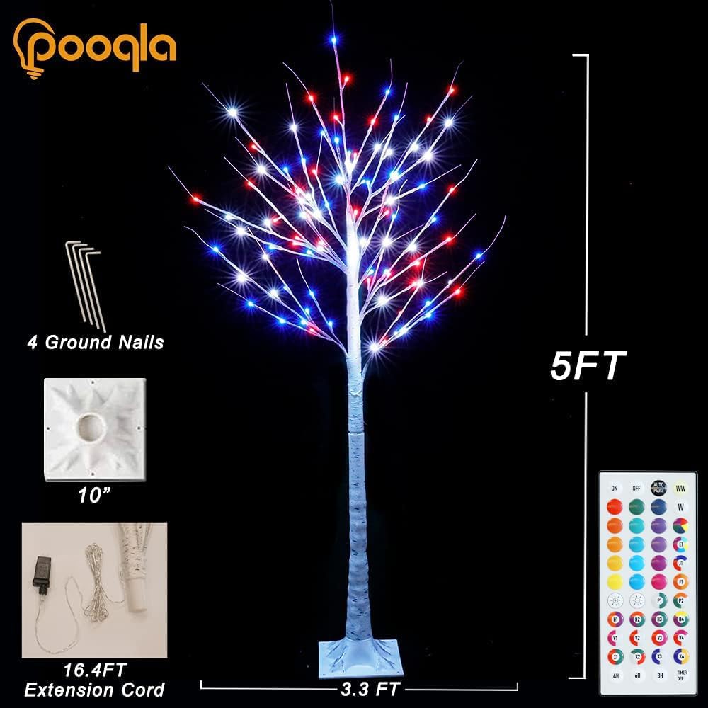 pooqla 5 ft rgb lighted birch tree, 35 showing dimensions