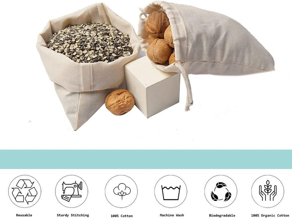 100Pcs 8 x 10 Inches Premium Cotton Muslin Double Drawstring Bags, Reusable B...