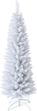 5FT White Pencil Christmas Tree, Artificial Christmas Tree w/Premium PVC Needles, Pine Tree w/Solid Metal Stand, Ideal for Home, Office, Shops, Holiday Decoration