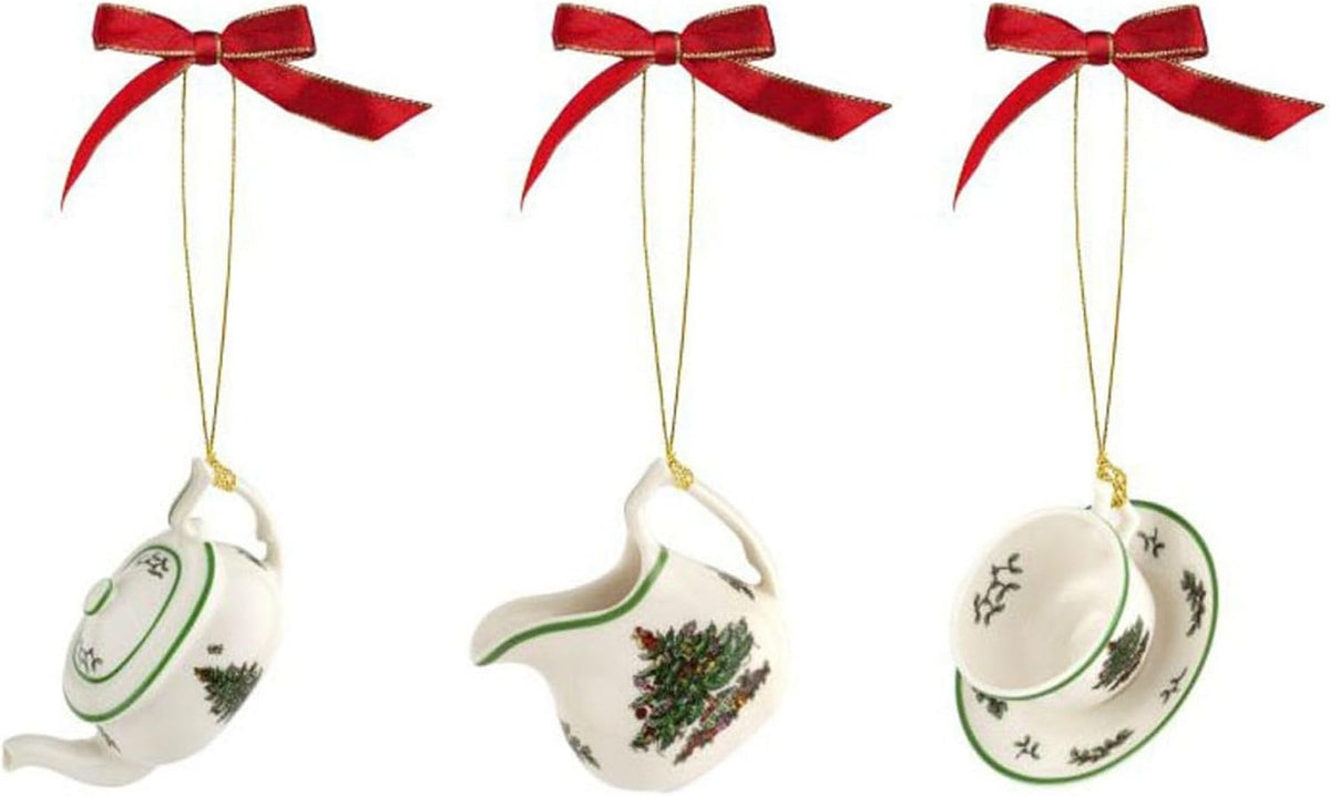 Spode Christmas Tree 3-Piece Tea Set Ornaments - Set of 3