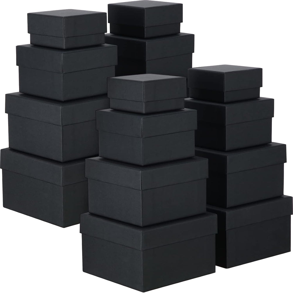 Yahenda 16 Pack Square Nesting Gift Boxes with Lids, 4 Sizes,Black