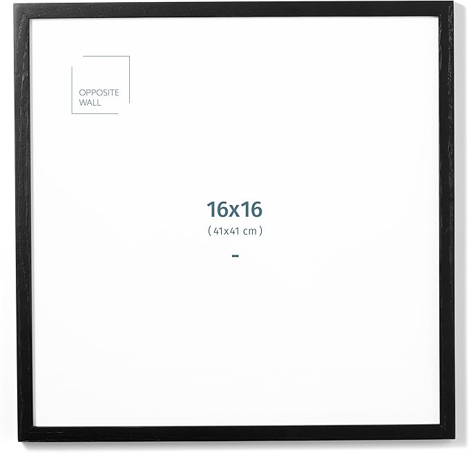 Opposite Wall - 16x16 in - Black Solid Oak Wood Picture Frame - Lightweight, Versatile & Shatterproof - Wall Hanging Poster or Photo Frame - Wall Decor for Office, Gallery & Home