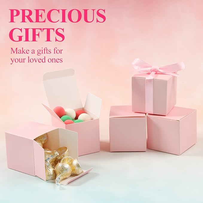 COTOPHER 60pcs Small Gift Boxes, Favor Boxes 2x2x2 inches Paper Gift Boxes with Ribbons Candy Box for Wedding Favors Baby Shower Bridal Shower Birthday Party (60pcs 2x2x2, Pink)