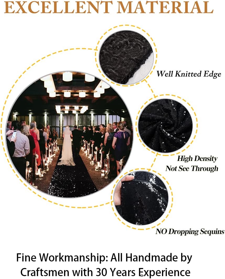 ShinyBeauty Sparkling Sequin Aisle Runner 4FTx20FT - Black Glitter Wedding Ca...