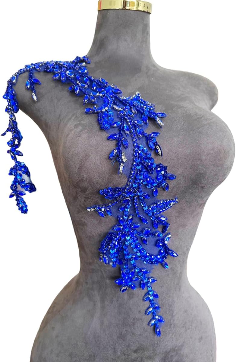 Handmade Shining Acrylic Rhinestones on lace Applique Sewing Beads Stones Tri...