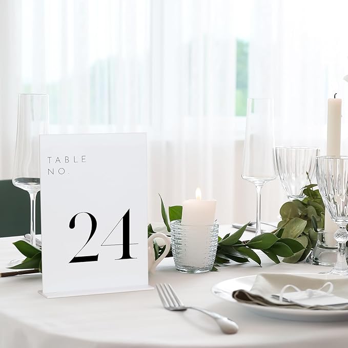 JINMURY White Wedding Table Numbers 1-25 with Stands, 5"x7" White Acrylic Table Numbers, Perfect for Wedding Reception, Party, Anniversary, Event