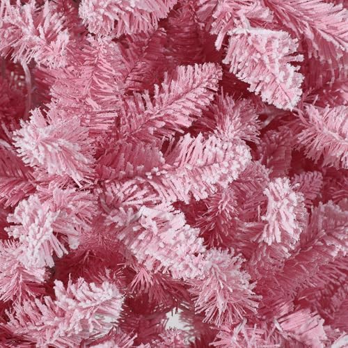 Garvee 6 ft Pre-lit Artificial Christmas Tree with 250 Warm White LED Lights, Snow Flocked Christmas Tree with 750 Branch Tips & Metal Stand, Indoor Outdoor Xmas Decoration, Pink Gradient