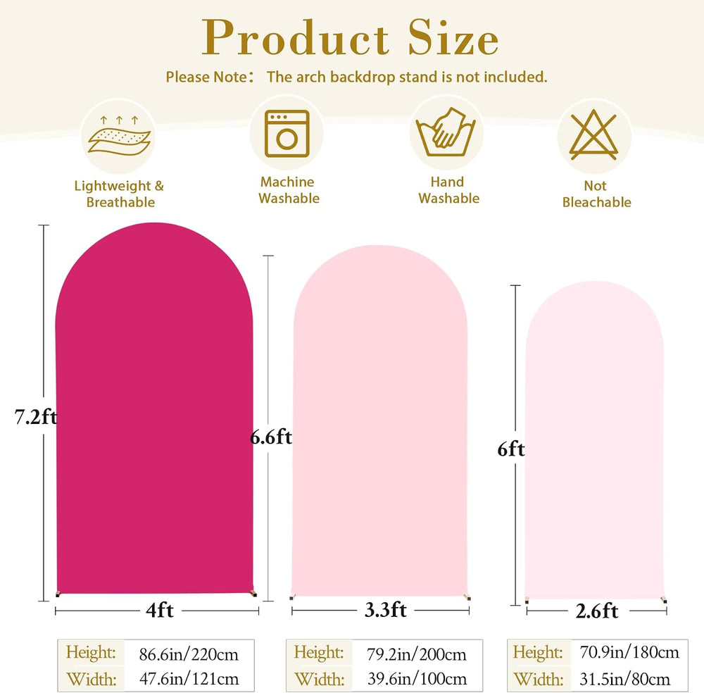Pink & Hot Pink Arch Backdrop Cover Set of 3-6ft,6.6ft,7.2ft Arch Covers