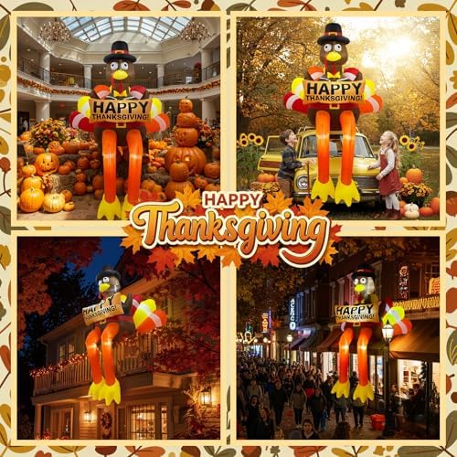 8FT LED Lighted Thanksgiving Fall Inflatables Turkey Outdoor Decorations