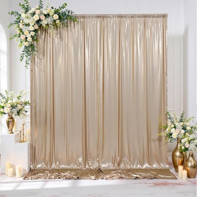 gogoparti 10x10FT Champagne Gold Sequin Backdrop Curtain - 2 Panels of 5x10FT Wrinkle-Free Glitter Drapes for Photography, Birthdays, Weddings & Graduations