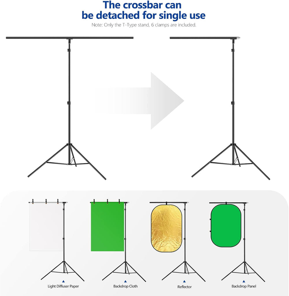 Neewer T-Shaped Background Backdrop Support Stand Kit, 8.5ft/2.6m Tall Adjust...