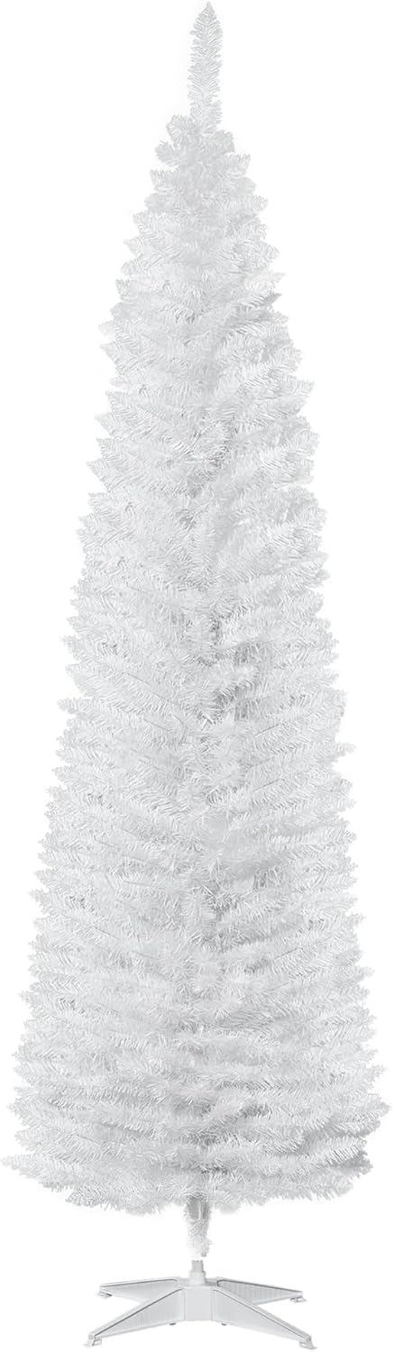HOMCOM 7' Artificial Pencil Christmas Tree 499 Realistic Branch Tips White