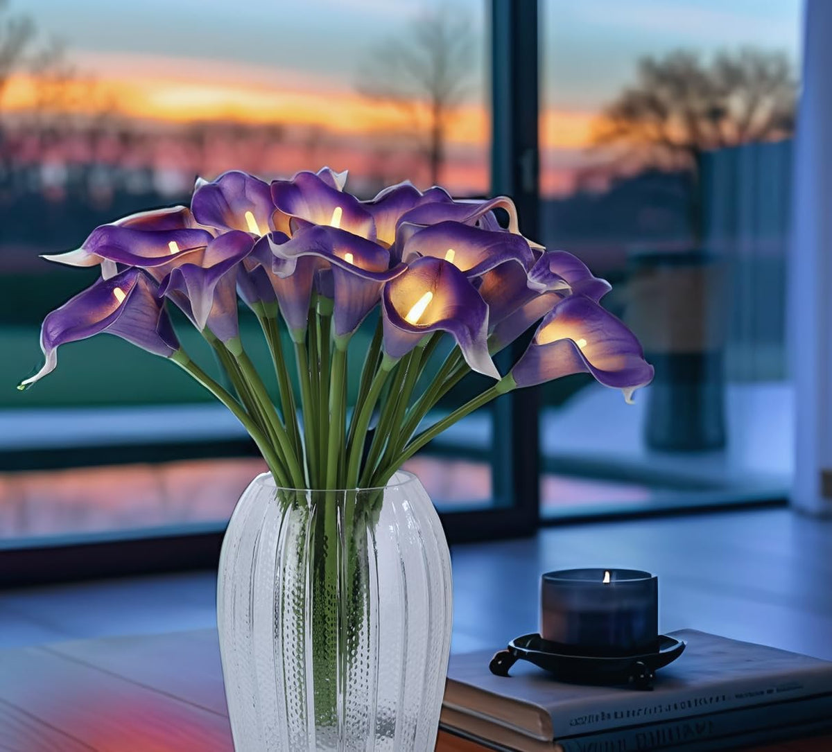 HOMESEASONS LED Calla Lily Lamp,20 Real Touch Artificial Flowers Lighted Bouquet,No Vase