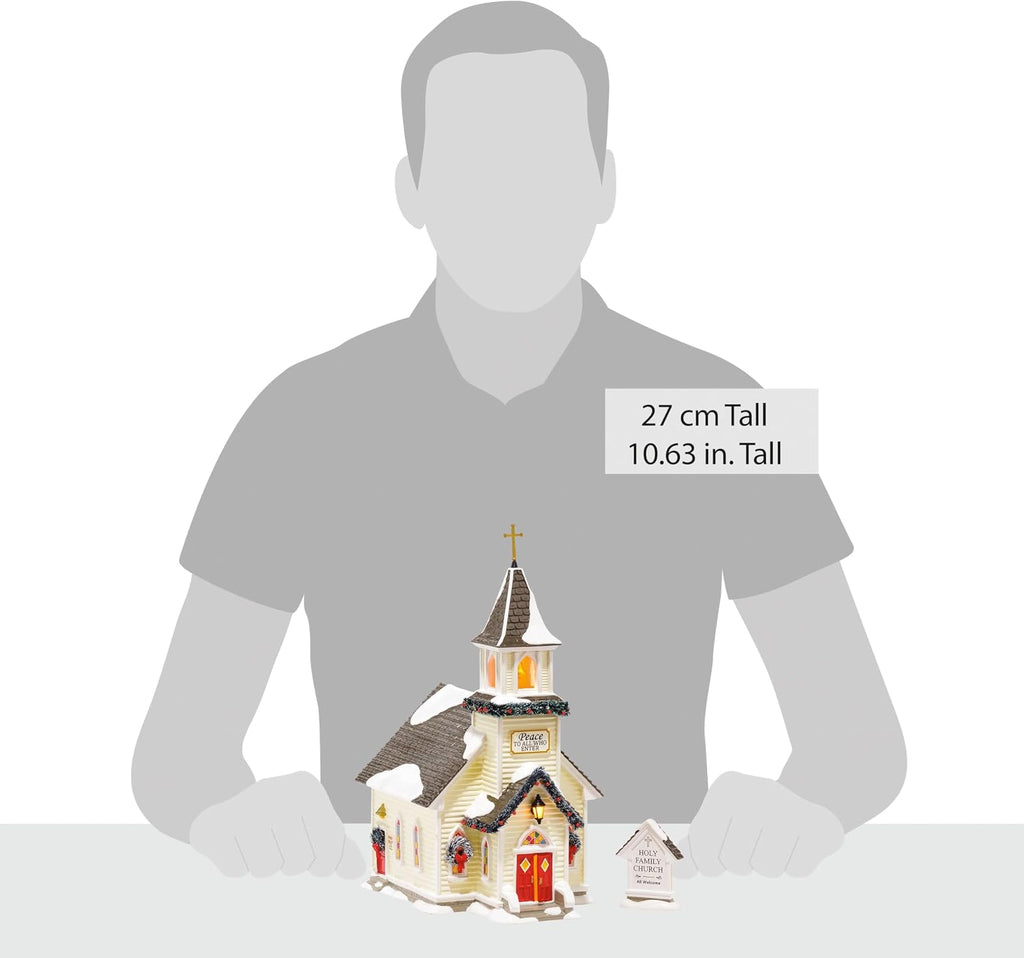 Department 56 Original Snow Village Holy Family Church Lit Building and Figurine Set, 10.63 Inch, Multicolor