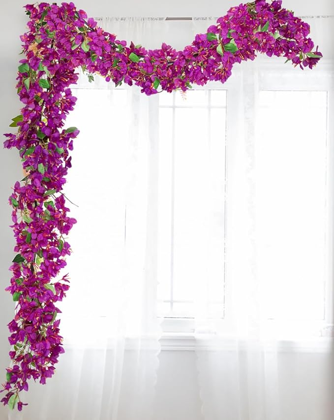 Briful 6ft Purple Bougainvillea Flower Garland – Artificial Silk Floral Vine with Built-in Hook Faux Flower Garland for Backdrop Table Wall Wedding Party Home Decoration