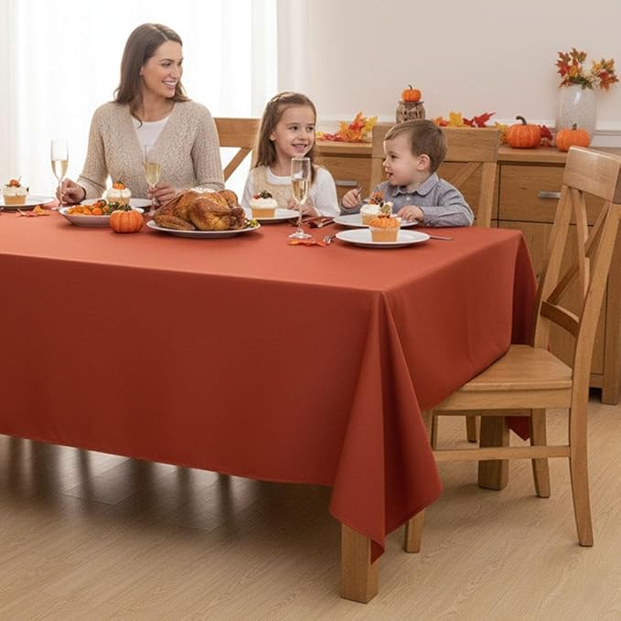 Fitable 8 Pack Rectangle Tablecloths: Stain Resistant Wrinkle Free Fall Table Clothes, Washable Reusable Polyester Table Covers for Wedding Thanksgiving Party Birthday Banquet(Rust, 70x120 inch)