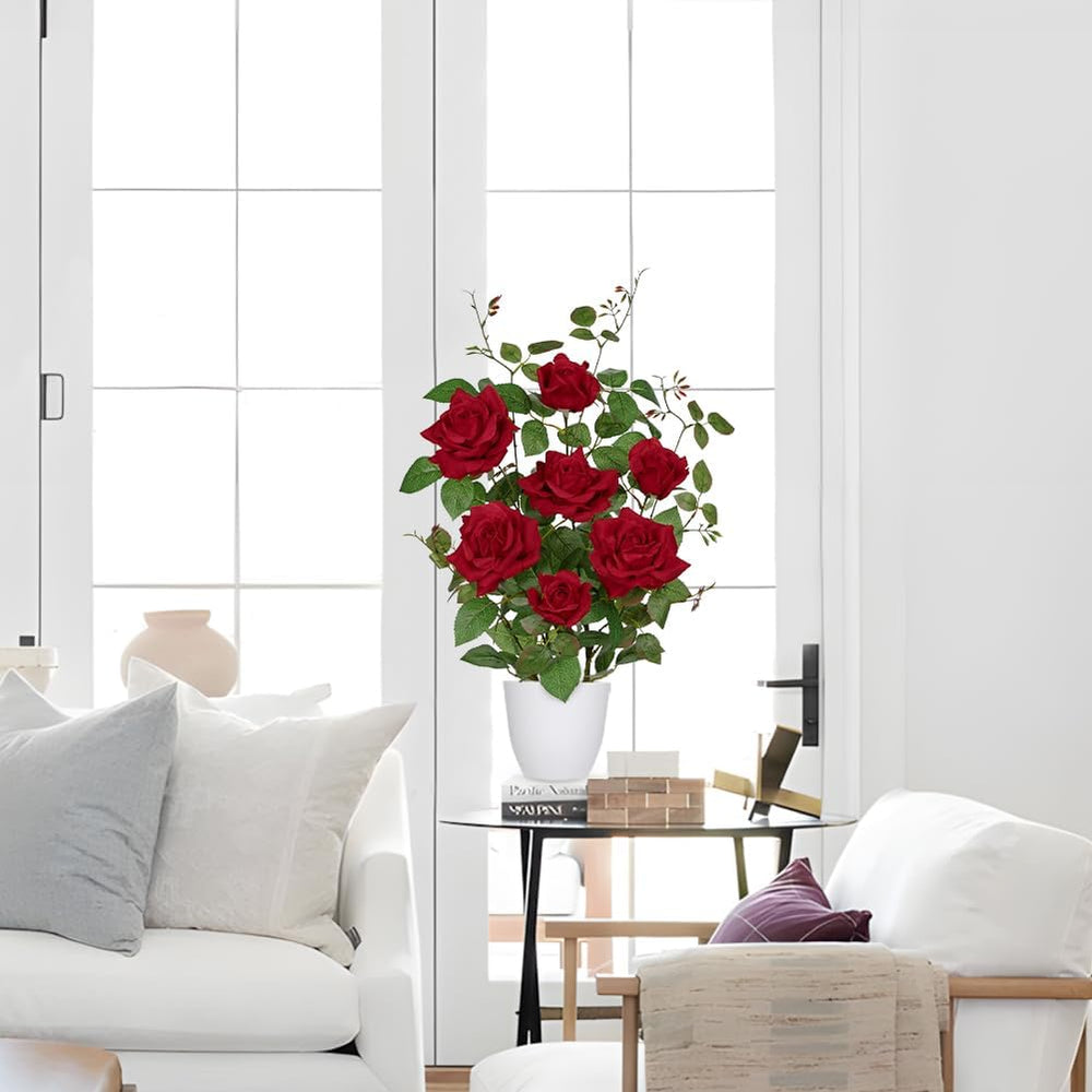 Hollyone Red Fake Roses Artificial Flowers in Pot 23.6" Small Roses Tree...