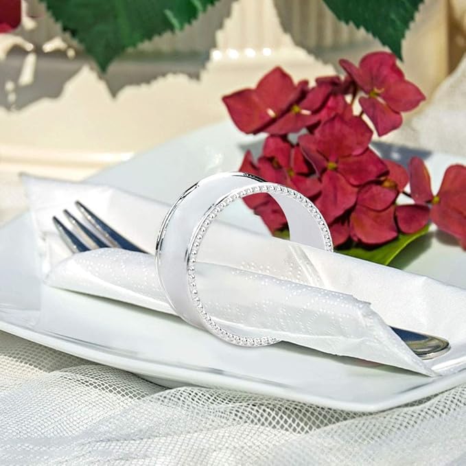 6 Pcs Stainless Steel Bead Side Napkin Rings Delicate Serviette Buckles (Silver)