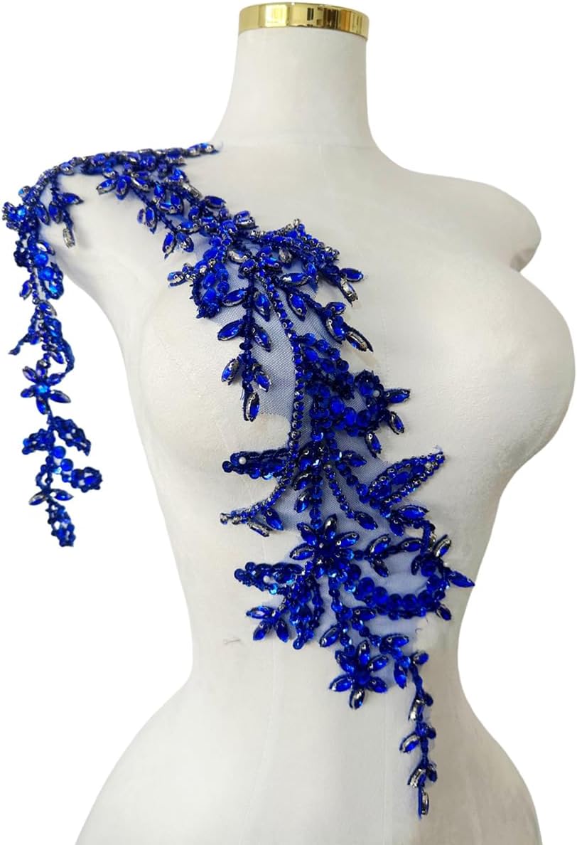 Handmade Shining Acrylic Rhinestones on lace Applique Sewing Beads Stones Tri...