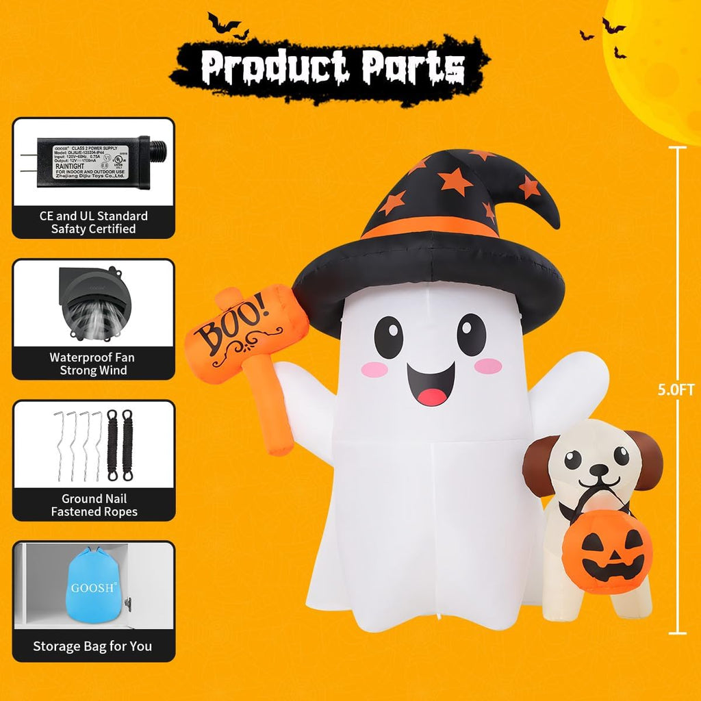 goosh 5 ft halloween inflatables ghost outdoor decorations, package contents