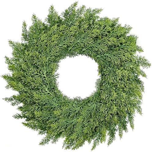 22 inch Real Touch Cedar Wreath, Artificial Greenery Holiday Decor